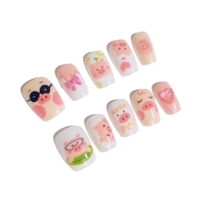 Verspieltes Schwein-Themen Press-On Nail Set