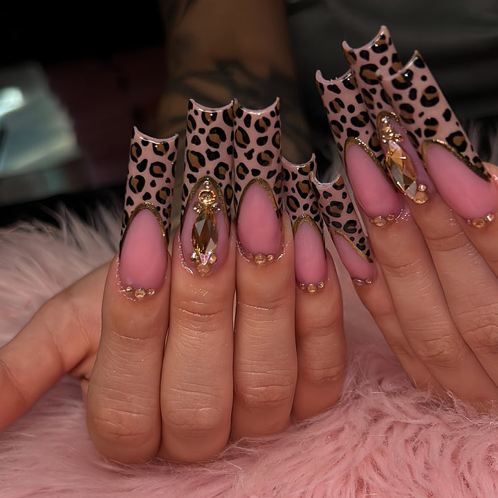 Luxuriöse Leopard-Print Press-On Nail Extensions Karnz