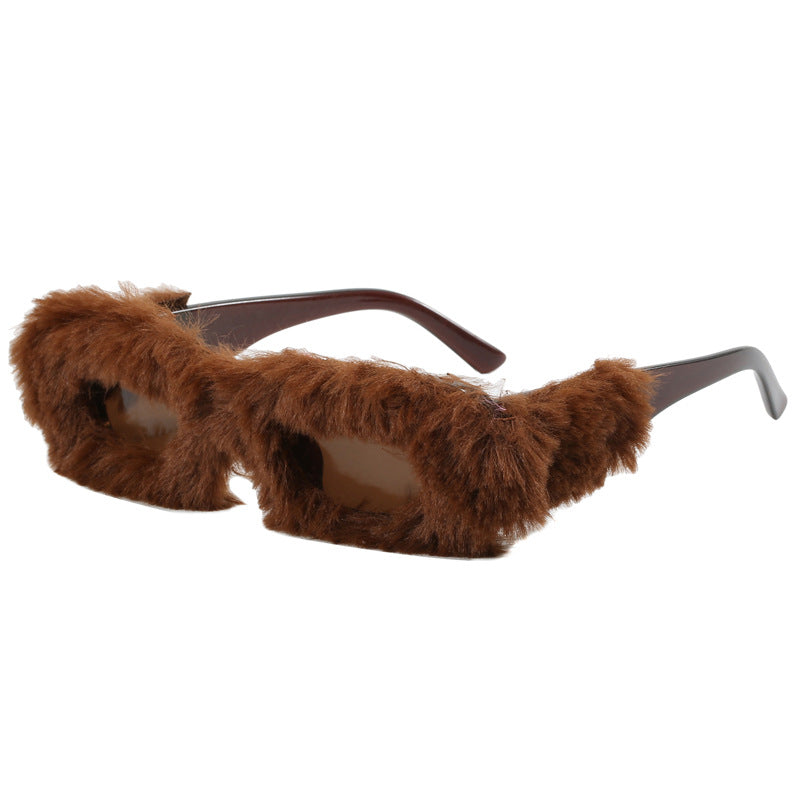 Damen ausgefallene Sonnenbrille mit luxuriösem Fellrahmen Karnz
