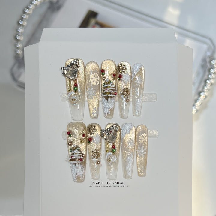 Glitzerndes Press-On Nagelkunst-Set mit Schneeflocken-Design Karnz