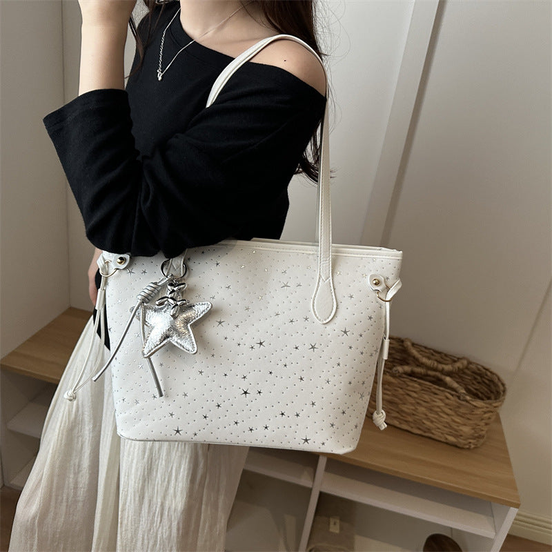 Sternakzentierte Kunstleder-Shopper-Tasche