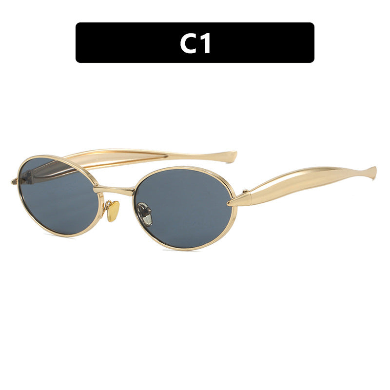 Damen modische Sonnenbrille mit ovalem Rahmen und funkelnden Details Karnz