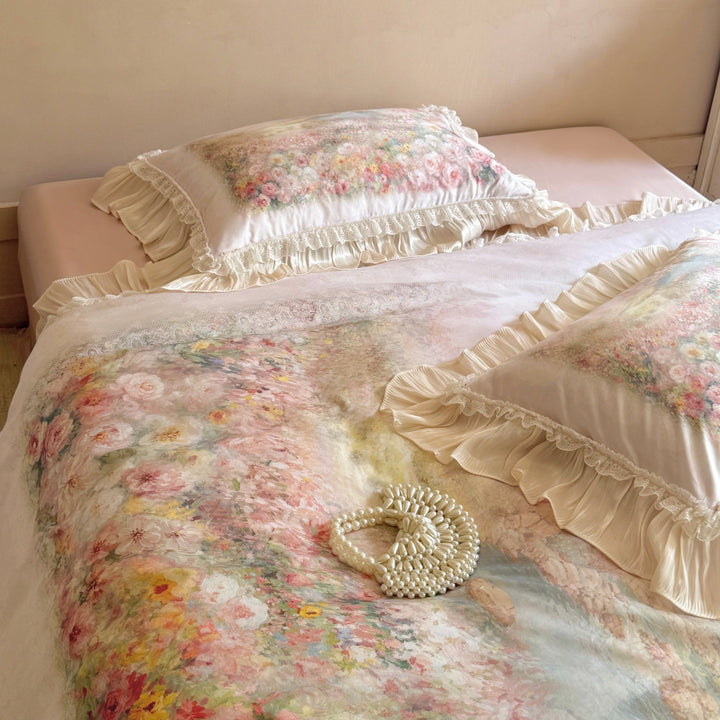 Floral Rüschendes Spitzenbesatz Bettbezug Set