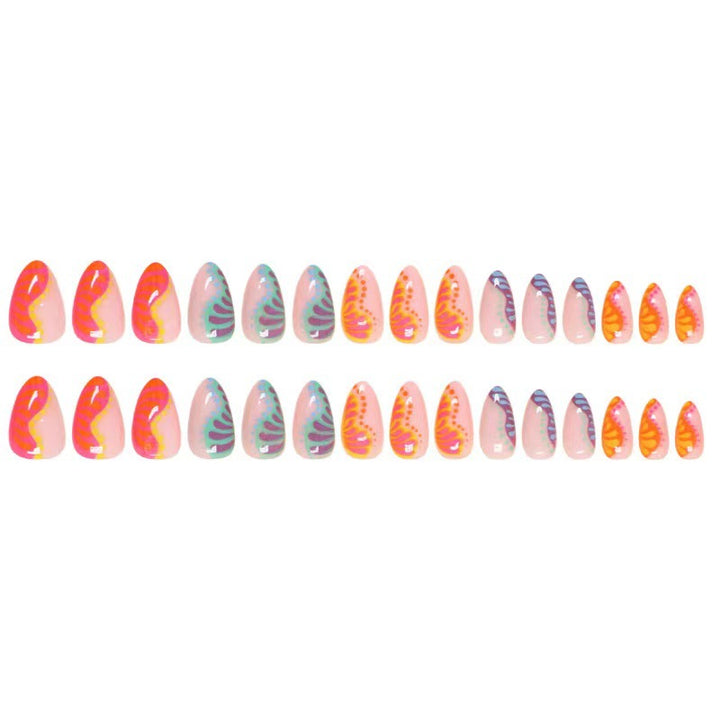 Kunstnagelset mit buntem Farbverlauf und kreativen Designs Karnz