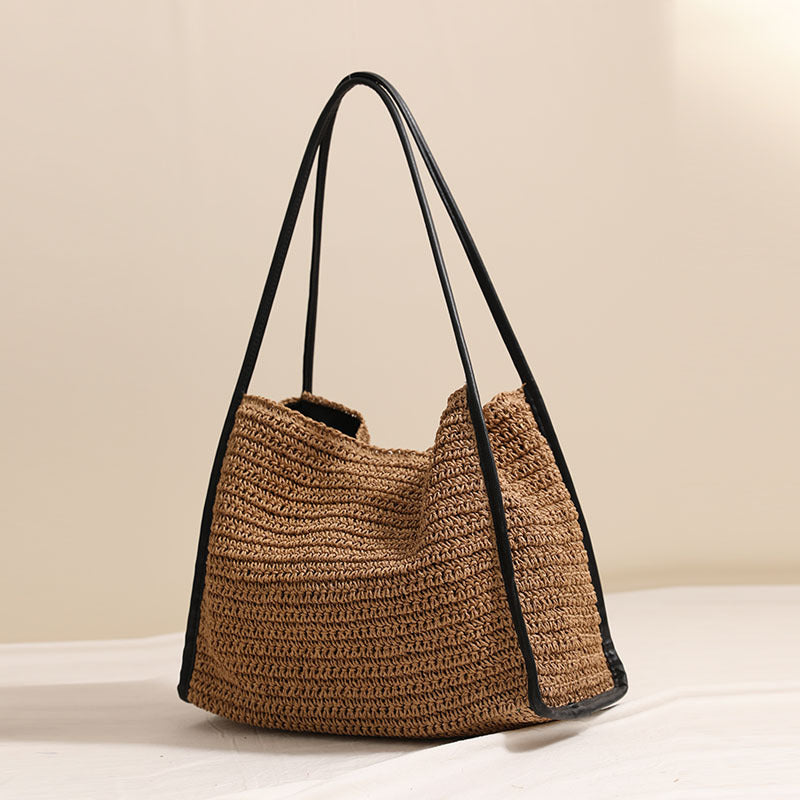 Damen praktische Handtasche aus geflochtenem Naturmaterial mit komfortablem Schulterriemen Karnz
