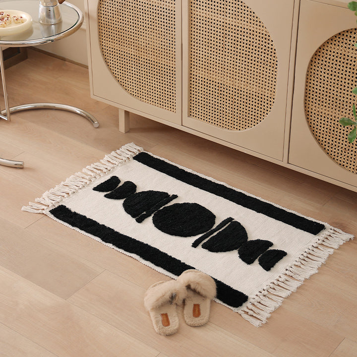 Gewebter Vorleger im Boho-Minimalstil mit kontrastiertem Tufting und Baumwollfransen Karnz