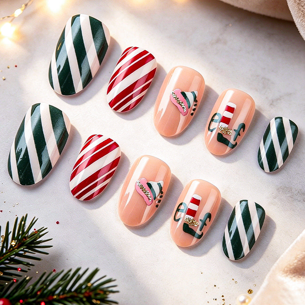 Festliche Weihnachten-Themen Press-On Nagelkunst Karnz
