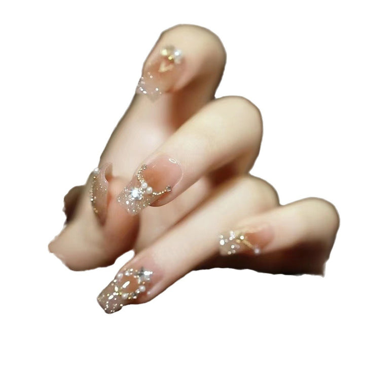 Elegantes dekoratives Druck-Nagelkunst-Set mit Edelsteinakzenten Karnz