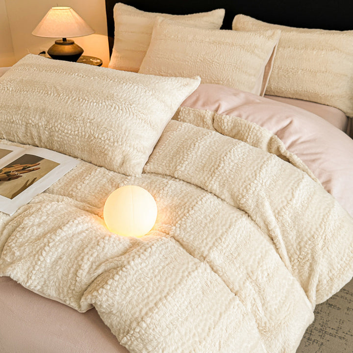 Plüsch Sherpa-Fleece Bettbezug Set mit Wendbarem Mikrofaser-Futter