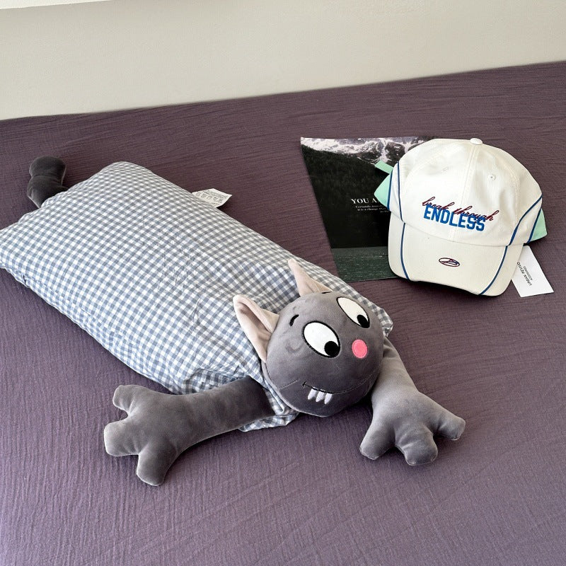 Kuschel-Langkörperkissen mit Katzenmotiv und Baumwoll-Ginghambezug Karnz