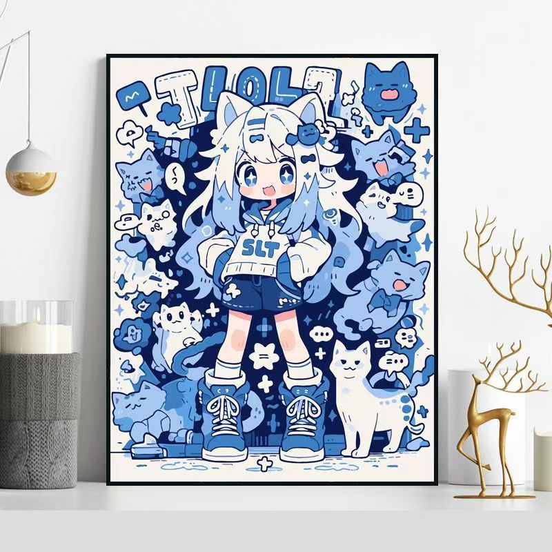 Verspinnende Katzen-Themen-Illustration Wandkunst Karnz