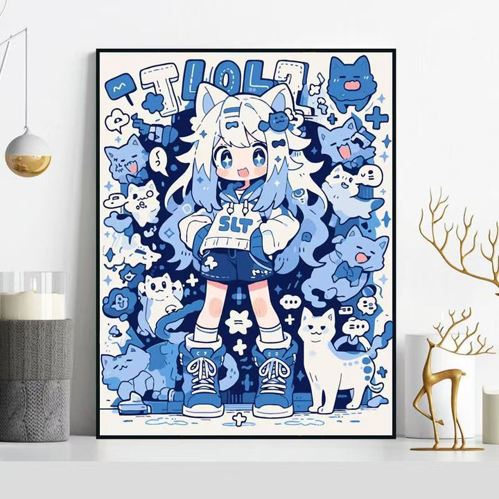 Verspinnende Katzen-Themen-Illustration Wandkunst Karnz