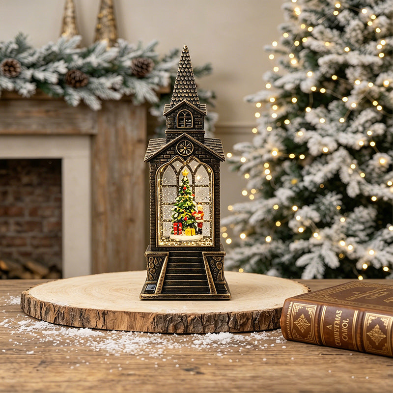 Nostalgische Weihnachtslaterne mit beleuchteter Schneemann-Szene Karnz