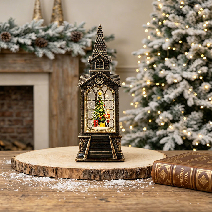 Nostalgische Weihnachtslaterne mit beleuchteter Schneemann-Szene Karnz