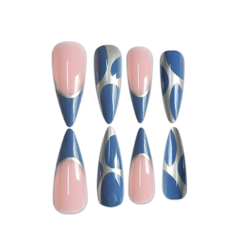 Stiletto Press-On Nagelkunstverlängerungen mit geometrischem Design Karnz