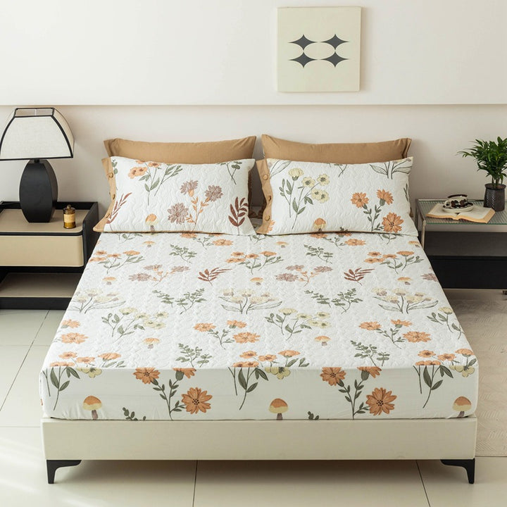 Gepolsterte Bettlaken und Kissenbezug Set mit botanischem Druck