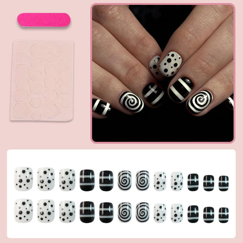 Kunstnagelset mit kreativen Schwarz-Weiß-Designs Karnz