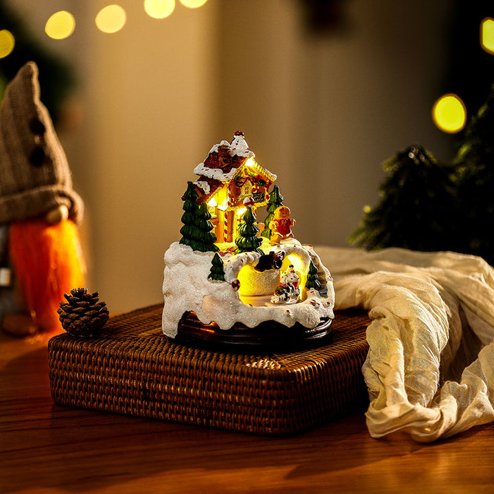 Beleuchtete Weihnachtsdorf-Szene mit winterlichem Design Karnz