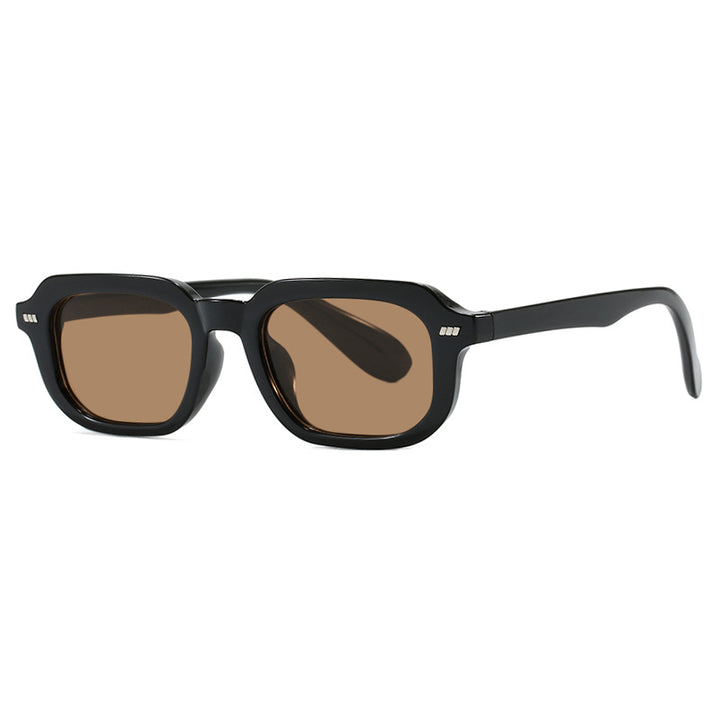 Damen quadratische Sonnenbrille mit hochglänzendem transparentem Rahmen und polarisierenden Gläsern Karnz