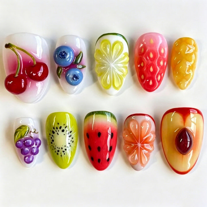 Frucht-inspiriertes 3D Aufklebenägel-Set