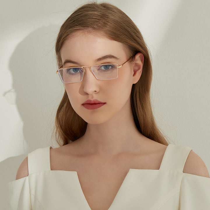 Damen elegante quadratische Sonnenbrille mit schmalem Metallrahmen und UV-Schutz Karnz