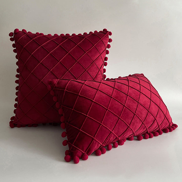 Dekorativer Samt Pom-Pom Gitter-Tufted Wurfkissenbezug