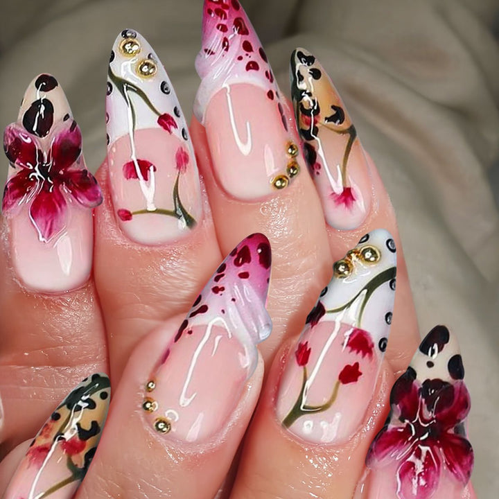 Floral Design Stiletto Press-On Nail Art Karnz
