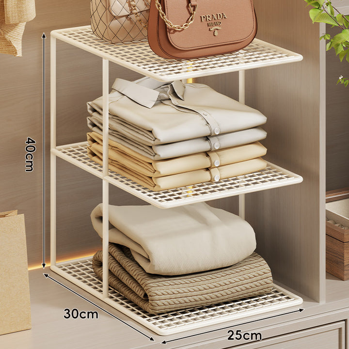Dreifach-Tier Gitter-Mesh Kleiderschrankregal Organizer mit stapelbarem modularen Design