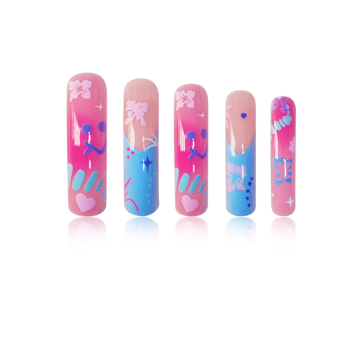 Künstlerische Press-On-Nagelerweiterungen mit floralen Designs Karnz