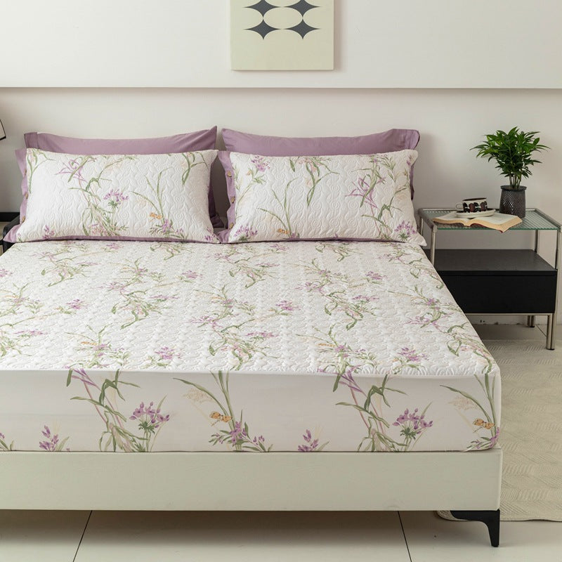 Gepolsterte Bettlaken und Kissenbezug Set mit botanischem Druck