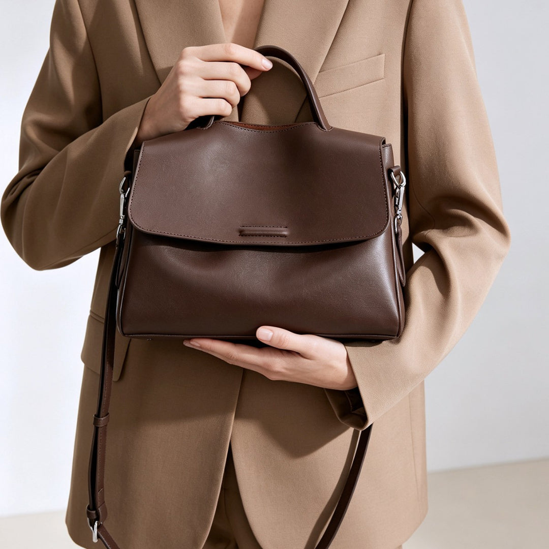 Strukturierte Top-Handle Klapp-Tasche mit abnehmbarem Crossbody-Tragegurt