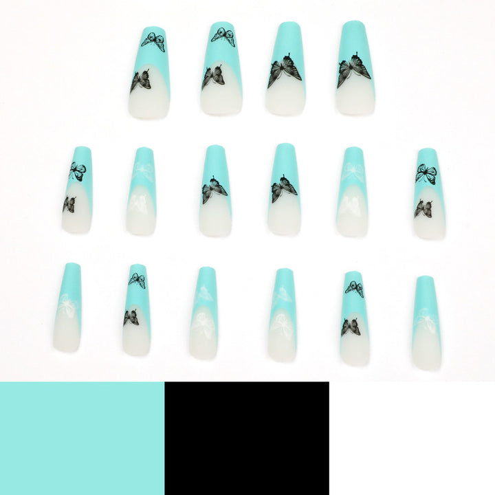 Künstliche Nagelverlängerungen mit Schmetterlingsdesign Karnz