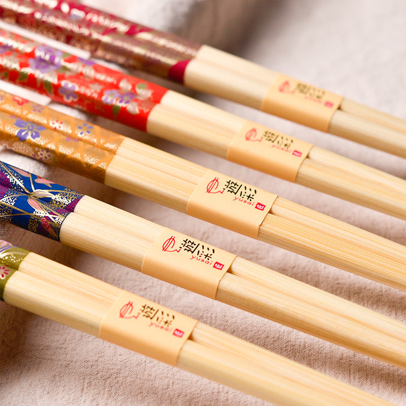 Japanische botanische handgefertigte Bambus-Esstäbchen Set aus 5 | Karnz