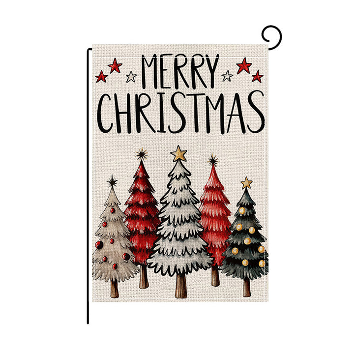 Dekorativer Jute-Textur Frohe Weihnachten Gartenflagge mit festlichem Tannenbaum-Druck