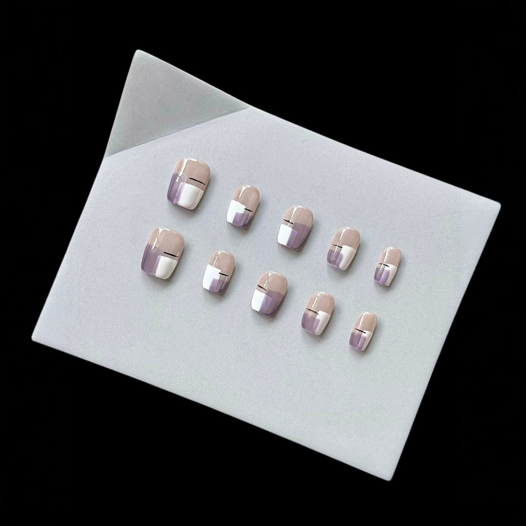 Premium Press-On Nail Set mit modernem geometrischem Design