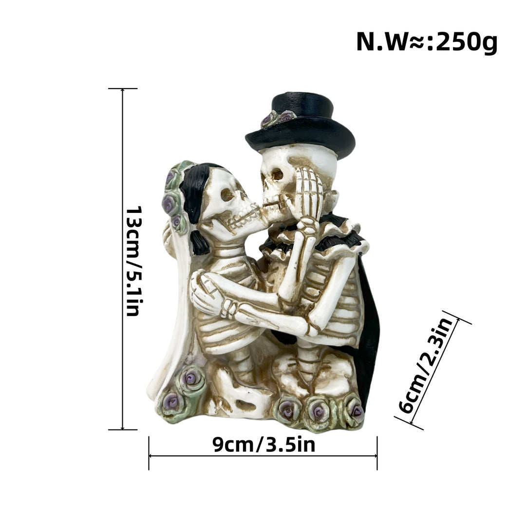 Stilvolle Skelettfigur mit Zylinder und schwarzer Rose Karnz