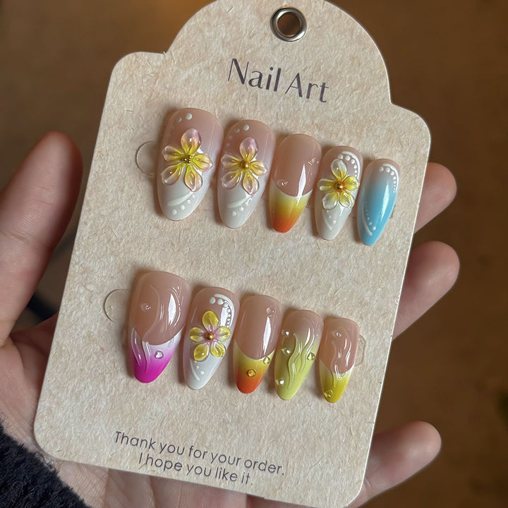 Vibrante Blumen Press-On Nagelkunst Set Karnz