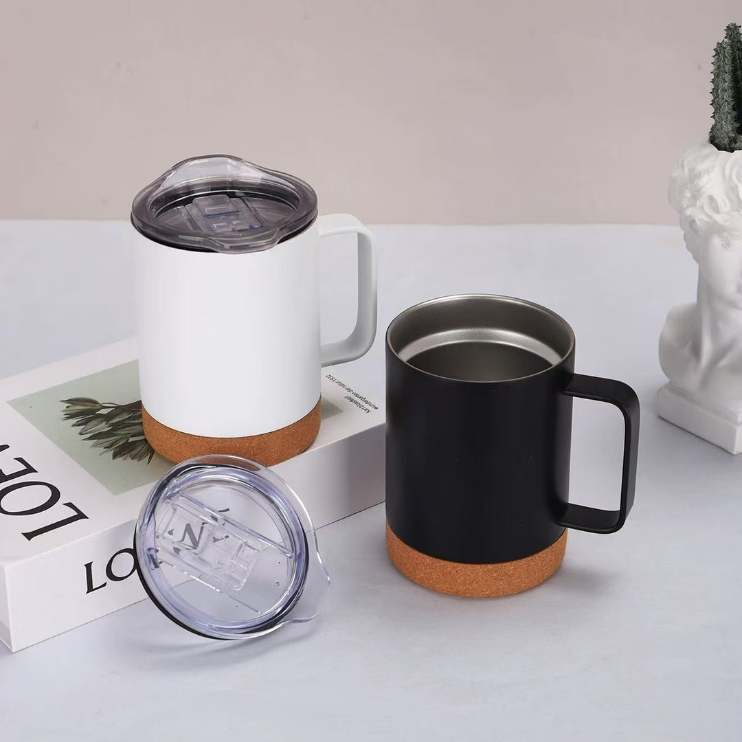 Damen eleganter Kaffeebecher mit Korkboden und durchsichtigen Deckel Karnz