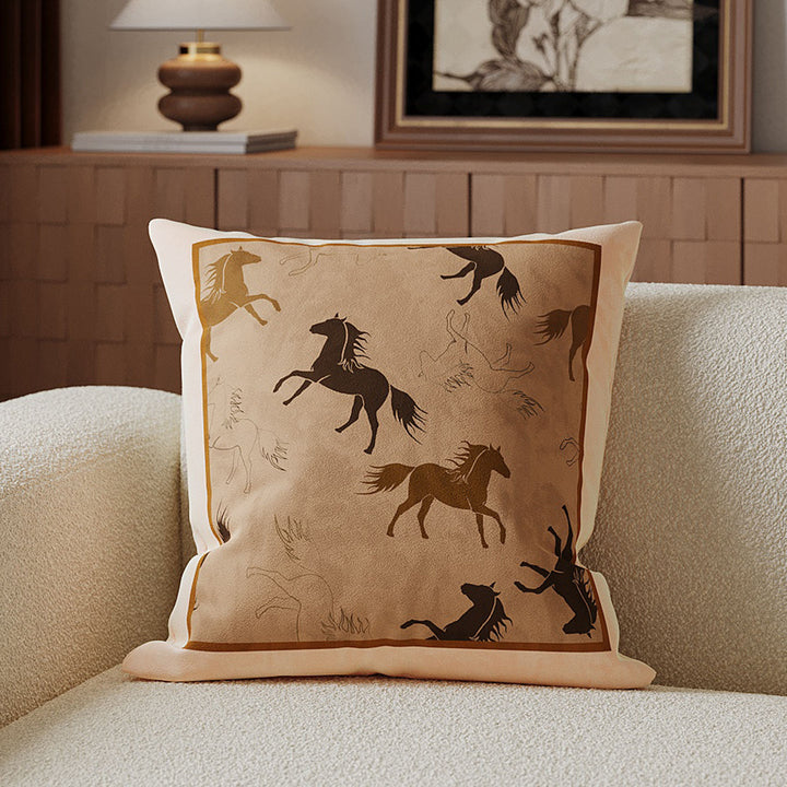 Decorative Velvet-Front Throw Pillow Cover with Unicorn Motif and Contrast Piped Edge