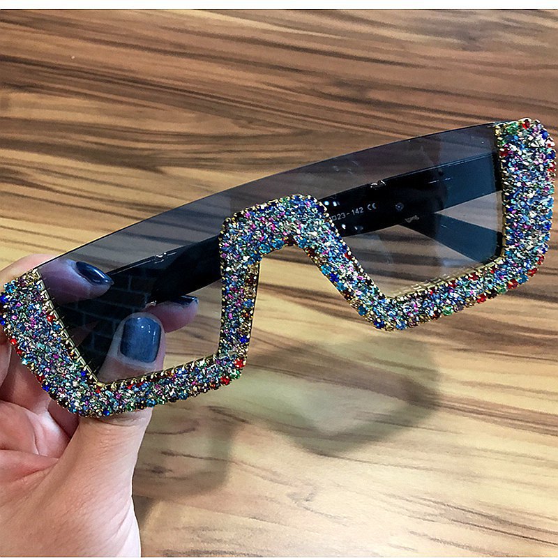 Damen elegante Glitzer-Sonnenbrille mit markantem Rahmen Karnz