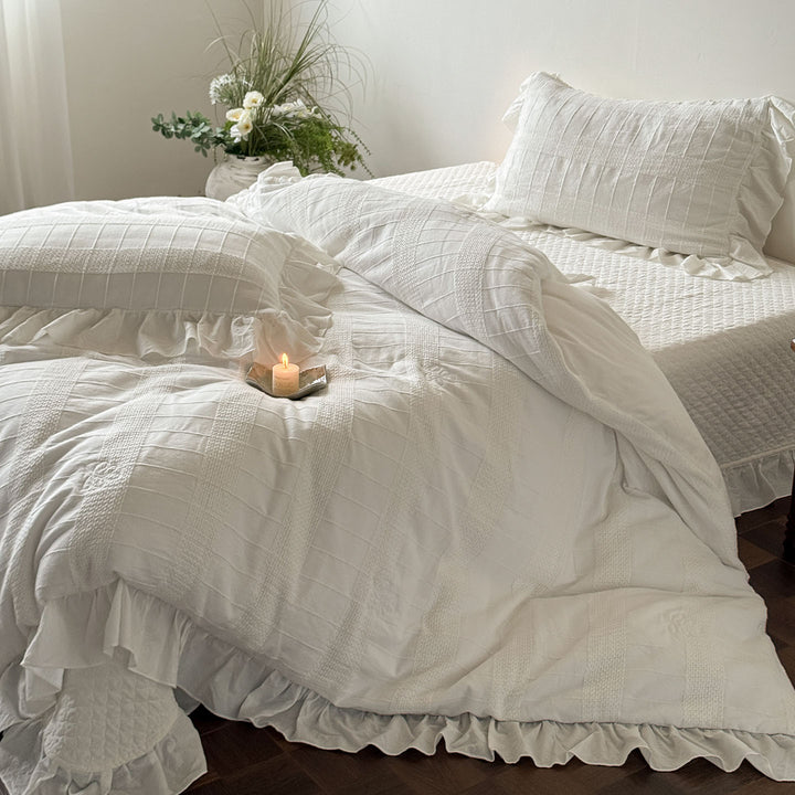 Rüsch Texturiert Baumwolle Duvet Cover Set mit Matelassé-Paneelen