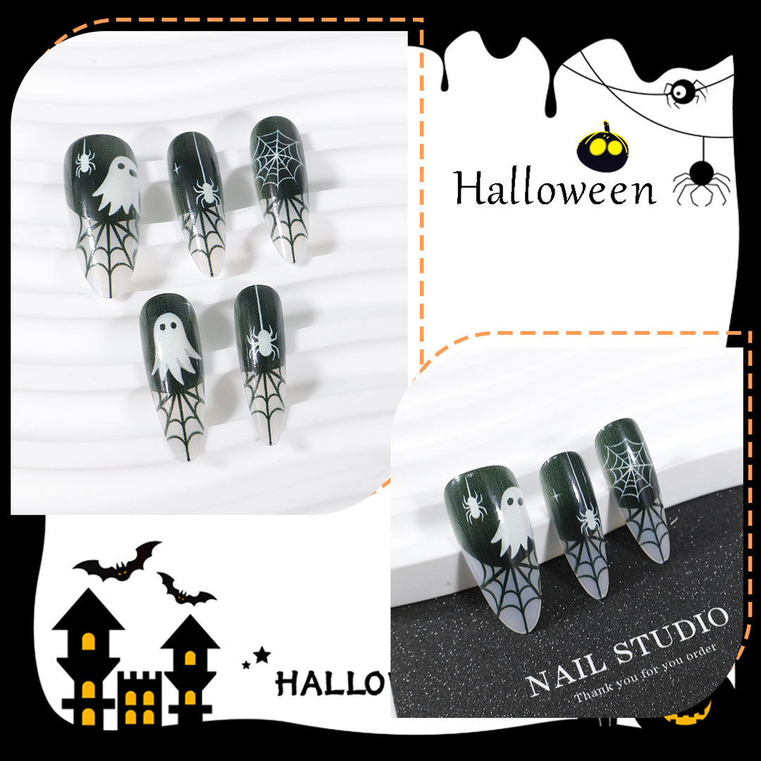 Halloween Kunstnagelset mit Geister- und Spinnennetz-Design Karnz