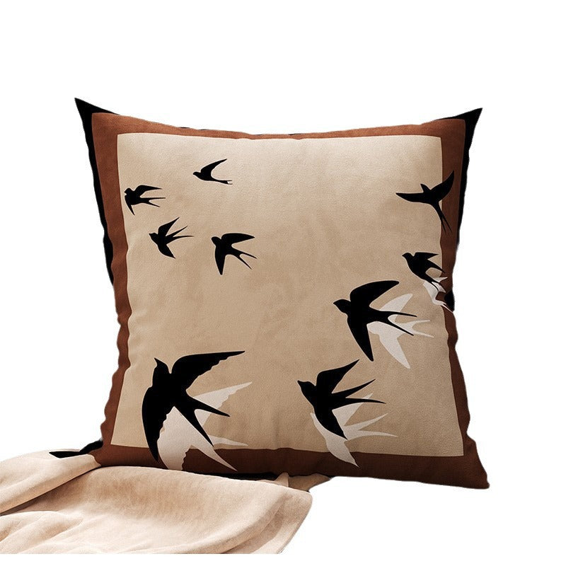 Decorative Square Throw Pillow Cover with Flying Swallow Silhouette Suede-Feel Linen-Blend