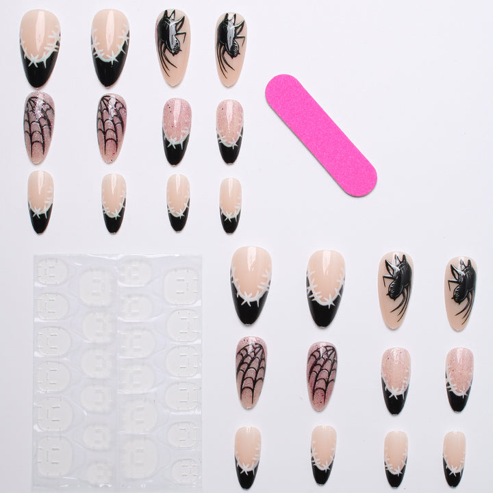 Kreatives Kunstnagelset mit Spinnen- und Netzdesign Karnz