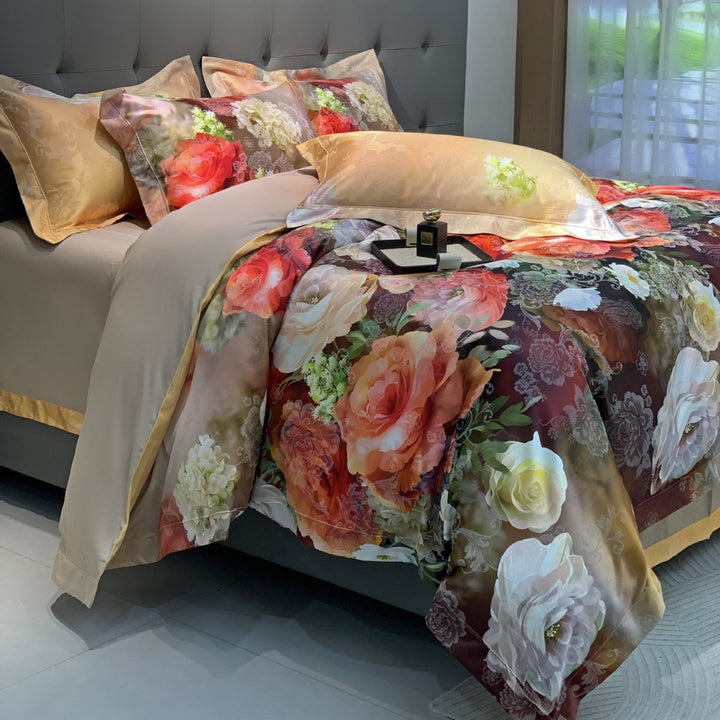 Florales Satin-Effekt Luxus Bettbezug und Kissenbezug Set