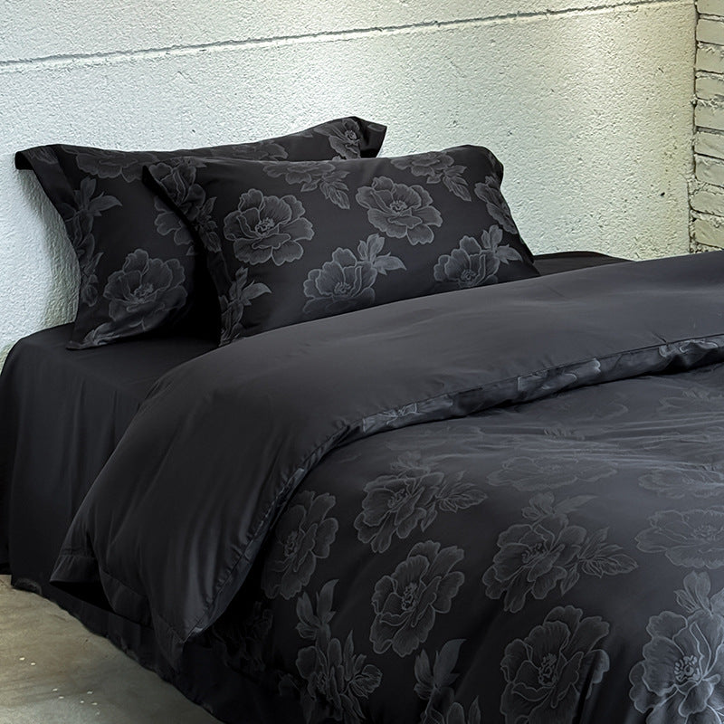 Satin-Bettbezug-Set mit dezentem Ton-in-Ton Blumenjacquard