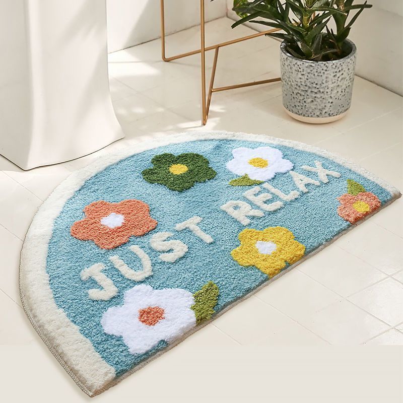 Half-Moon Tufted Floral Bath Rug Mat with Non-Slip Back