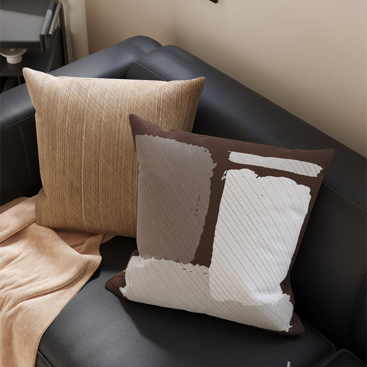 Decorative Knit-Texture Square Throw Pillow Cover with Abstract Block Print