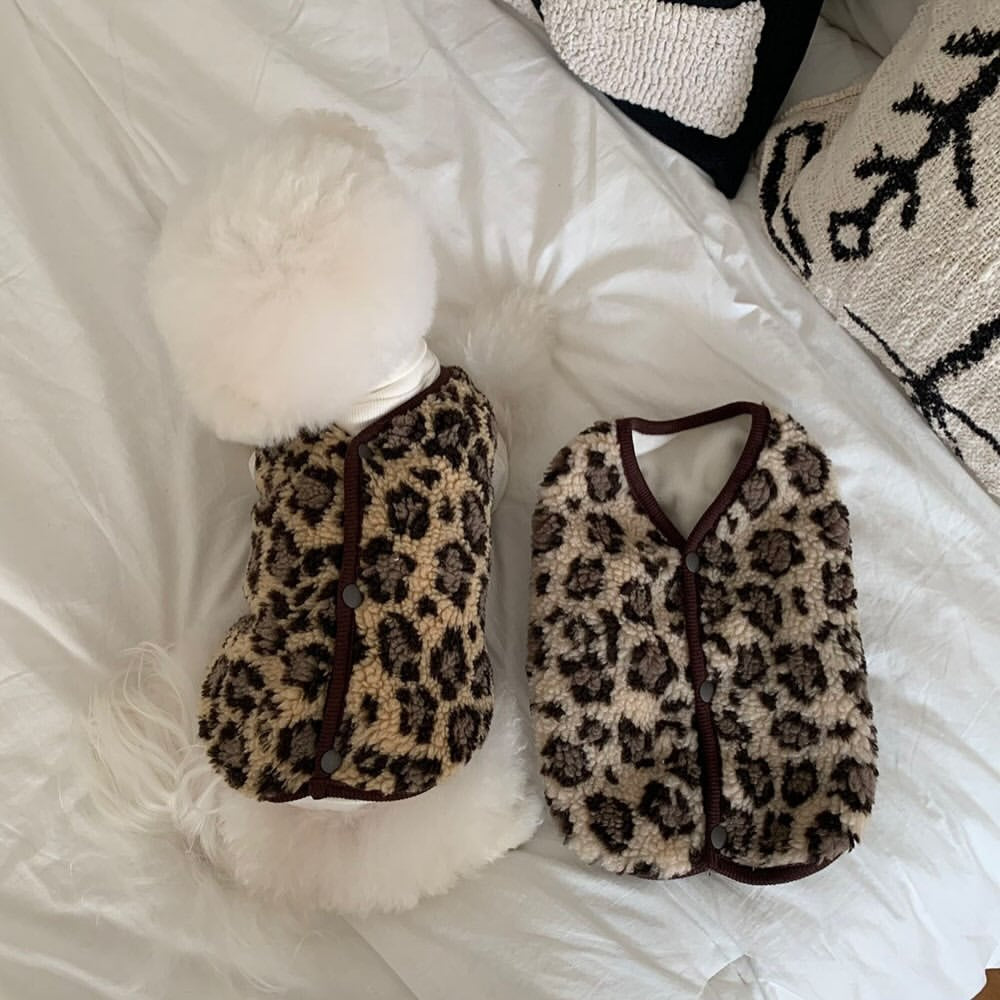 Sherpa-Fleece-Leopardenmuster-Snap-Front-Gemütliche-Weste
