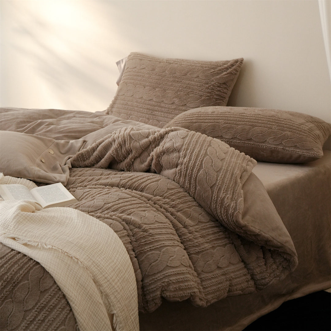 Luxuriöses strukturreiches Chenille-Kuschelbettwäscheset